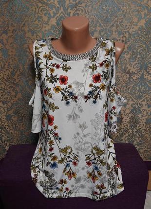 Красивая женская блуза в цветы размер батал 50 /52 блузка блузочка футболка