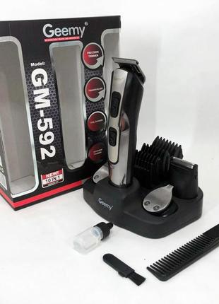 Машинка для стрижки 10в1 gemei gm-592, тример для бороди, триммер бездротової. колір: чорний