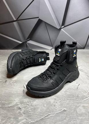Кожаные зимние мужские черные ботинки8 фото