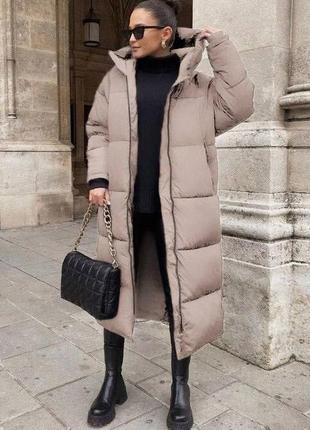 Зимове пальто вільного крою довжини міді плащівка на силіконі куртка курточка оверсайз базове стильне тепле чорне бежеве хакі2 фото
