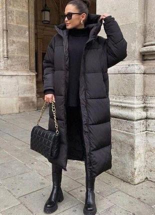 Зимове пальто вільного крою довжини міді плащівка на силіконі куртка курточка оверсайз базове стильне тепле чорне бежеве хакі7 фото