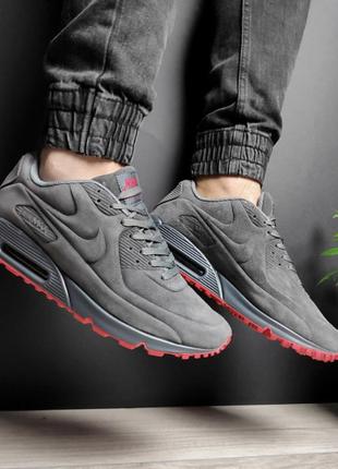 Зимові чоловічі замшеві кросівки з хутром  nike air max 90 vt tweed winter grey в сером цвете 42,9 фото