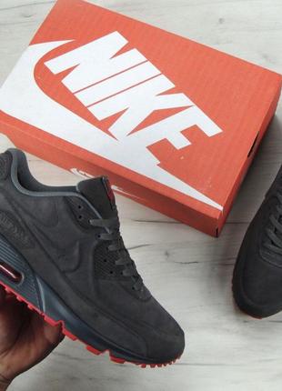 Зимові чоловічі замшеві кросівки з хутром  nike air max 90 vt tweed winter grey в сером цвете 42,8 фото