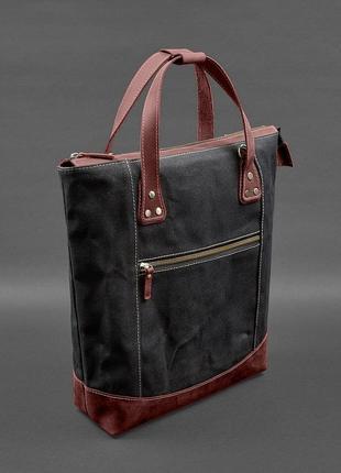 Сумка-рюкзак текстильний із бордової шкіри crazy horse3 фото