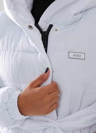 Пальто-пуховик довге приталене з капюшоном арт. а032 біле3 фото