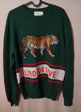Шерстяной свитер с вышивкой тигра