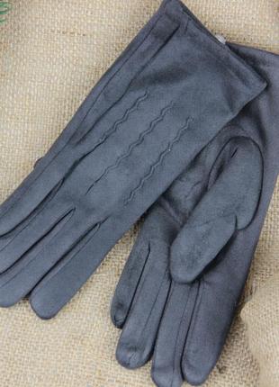 Жіночі велюрові рукавички на хутрі осінь-зима розмір s-m з хвилею графітовий