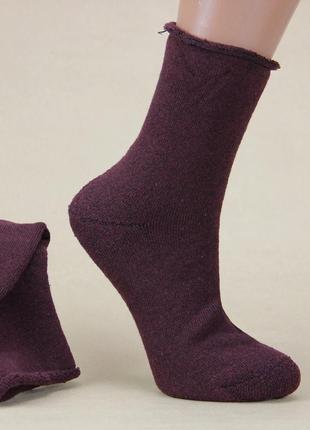 Махрові шкарпетки жіночі медичні зимові 23-25 р. високі без резинки однотонні, бордовий2 фото