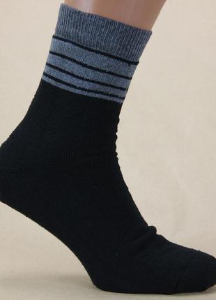 Махрові шкарпетки чоловічі теплі зимові 29-31 р. еліт смуга високі, темні кольори4 фото