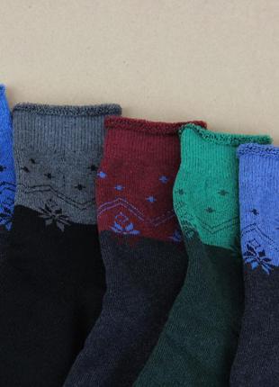 Махровые носки женские зимние 23-25 р. орнамент высокие синий/темно-серый4 фото