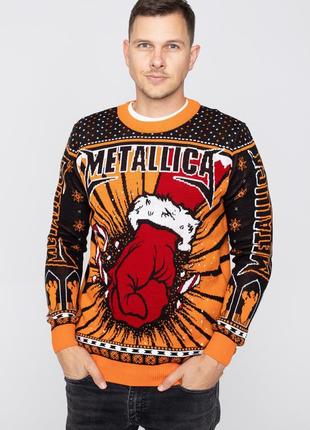 Різдвяний оригінальний пуловер светр свитер metallica original помаранчево-чорний унісекс 2xl офіційний мерч