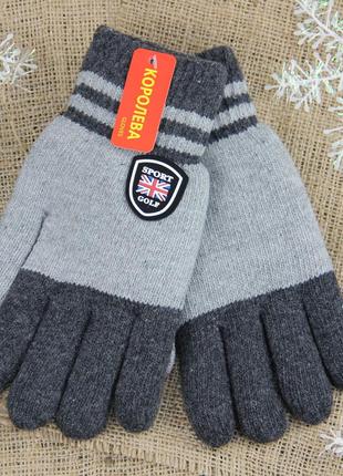 Чоловічі рукавички вовняні подвійні на хутрі зима розмір м-l світло-сірий