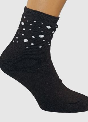 Махровые носки женские зимние капли 23-25 р. высокие, черный8 фото