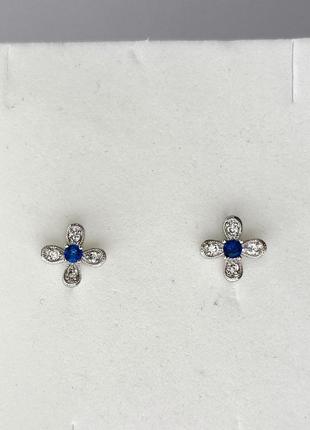 Сережки позолота xuping гвоздики пусети з синім камінням срібло 10 мм s15134