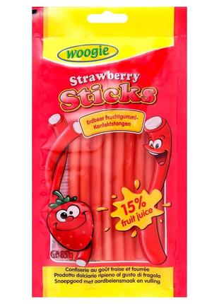 Конфеты желейные палочки вкус клубники  woogie sticks, 80г, германия,  жевательные конфеты в форме медведя