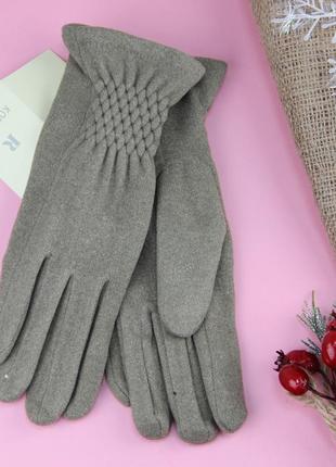 Жіночі велюрові рукавички на хутрі з гумовою вставкою осінь-зима розмір m бежевий2 фото