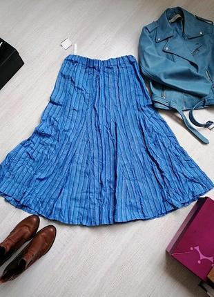 🍀расклешенная полосатая юбка в стиле бохо ☘️пастельно - голубая юбка миди