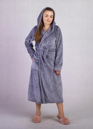 Женский махровый халат с капюшоном рр 42-562 фото