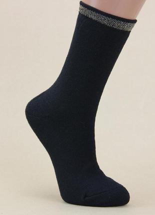 Махровые носки женские зимние 23-25 р. золотая полоса высокие черный3 фото