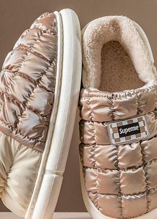 Зимние тапочки lr superme для улицы тапочки тапки на меху темный беж