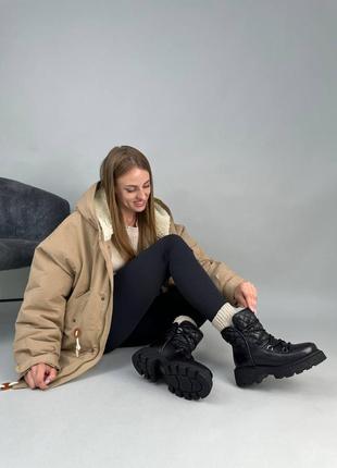 Ботинки женские кожаные черные зимние