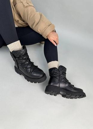 Ботинки женские кожаные черные зимние