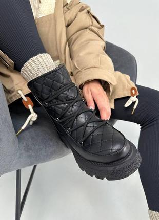 Ботинки женские кожаные черные зимние