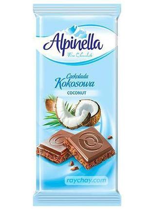 Шоколад молочный alpinella coconut, с кокосовой начинкой, 90 г