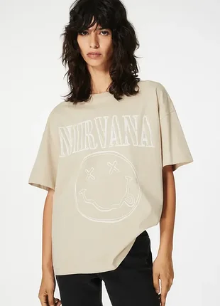 Футболка оверсайз с принтом nirvana h&m 0762558279