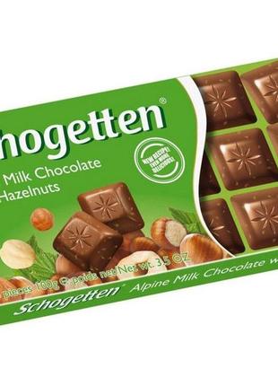Schogetten milk chokolate with hazelnuts альпийский молочный шоколад с фундуком, 100 г