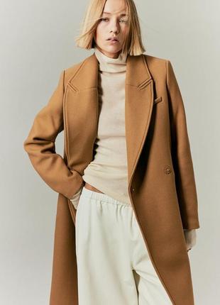 Пальто из смеси шерсти с поясом h&m premium selection 1160027002