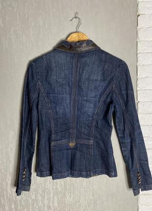 Винтажный джинсовый пиджак жакет декорирован кожей франция parle de vois, s-m5 фото