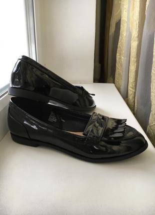 Модные чёрные туфли лоферы низкий каблук george6 фото
