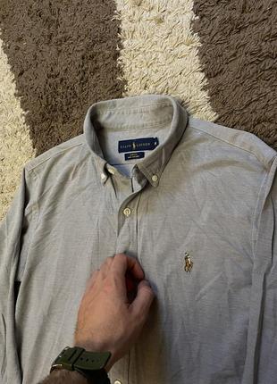 Мужская серая оригинальная голубая повседневная рубашка polo diesel ralph lauren slim fit twill6 фото