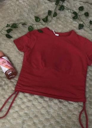 ❤️топ-корсет с завязками xs/s женский красный кроп топ блуза блузка футболка водолазка на завязках
