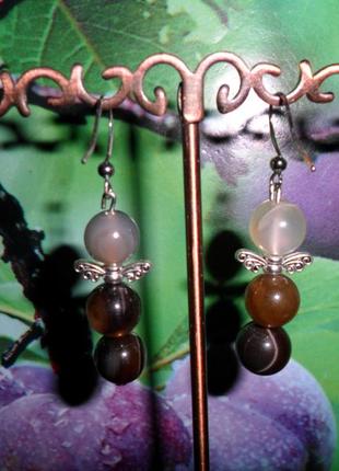 Сережки-янголята з натурального коричневого агату, натуральний камінь, агат, handmade3 фото