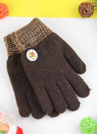 Шерстяные перчатки детские 5-7 лет осенние-зимние двойные с начесом star коричневый2 фото