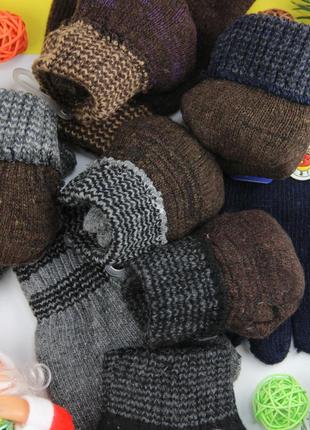 Шерстяные перчатки детские 5-7 лет осенние-зимние двойные с начесом star коричневый3 фото