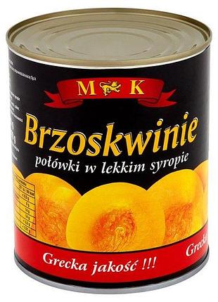 Персики консервированные в сиропе половинками в ж/б m&k (польша), 820 г