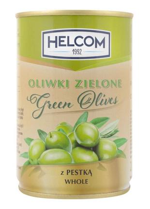Оливки іспанські зелені з кісточкою в бляшанці helcom, 280 г польща, ж/б