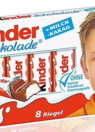 Шоколад молочный для детей kinder t8, 100г (8шт по 12,5г), германия, киндер батончик