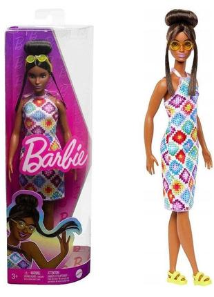 Кукла barbie "модница" в платье с узором в ромб