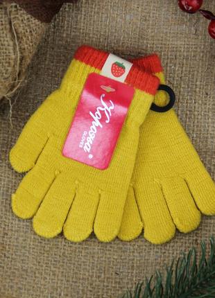 Шерстяные перчатки детские 3-5 лет осенние-зимние с начесом желтый