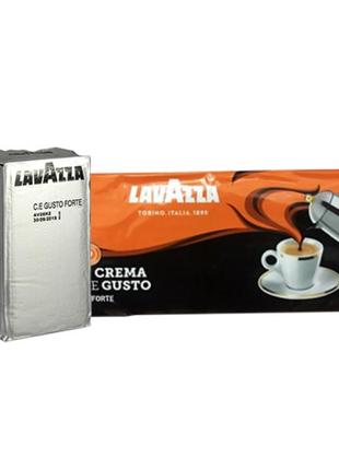 Молотый кофе смесь робусты 70% и арабики 30% lavazza espresso crema e gusto forte, 250г. кофе темной обжарки