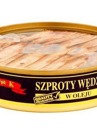 Шпроты цельные в масле mk, 160 г, польша, ж/б с прозрачным окном