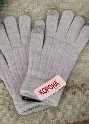 Женские сенсорные перчатки шерстяные с начесом осень-зима размер м-l бежевый