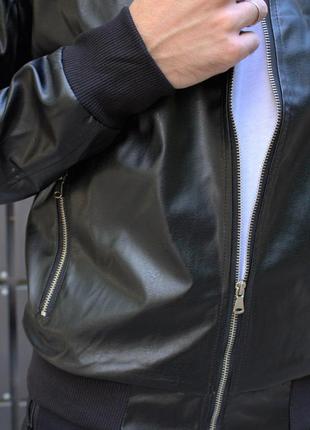 Кожаный бомбер мужской теплый skin весна осень черный | куртка мужская кожаная осенняя весенняя5 фото