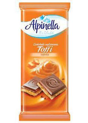 Молочный шоколад с карамельной начинкой alpinella toffee, 90 г