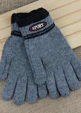 Чоловічі рукавички вовняні подвійні начос осінь-зима розмір м-l sport сірий