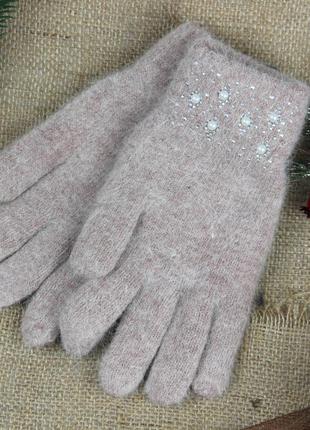 Женские перчатки шерстяные с начесом размер s-м осень-зима бежевый